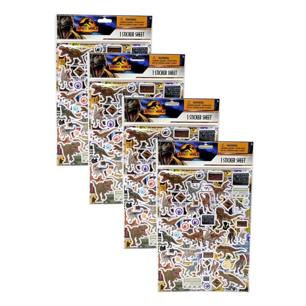 New Jurassic World Raised Sticker Sheet 4 Pack Set